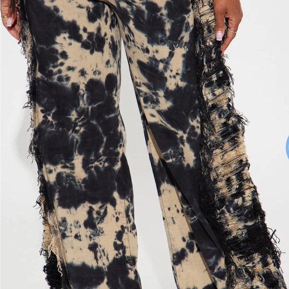 Fashion Nova Denim - Fashion Nova Black and Tan Tie-Dye Wide Leg Jeans